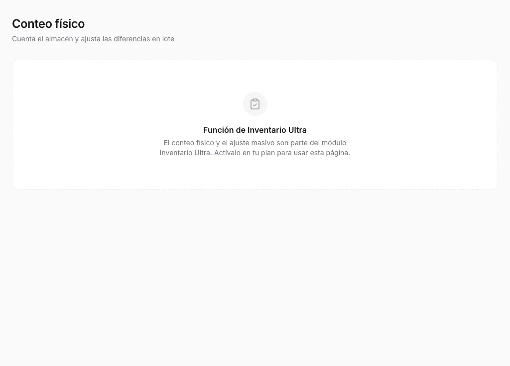 Alta de sesión de conteo con almacén y alcance