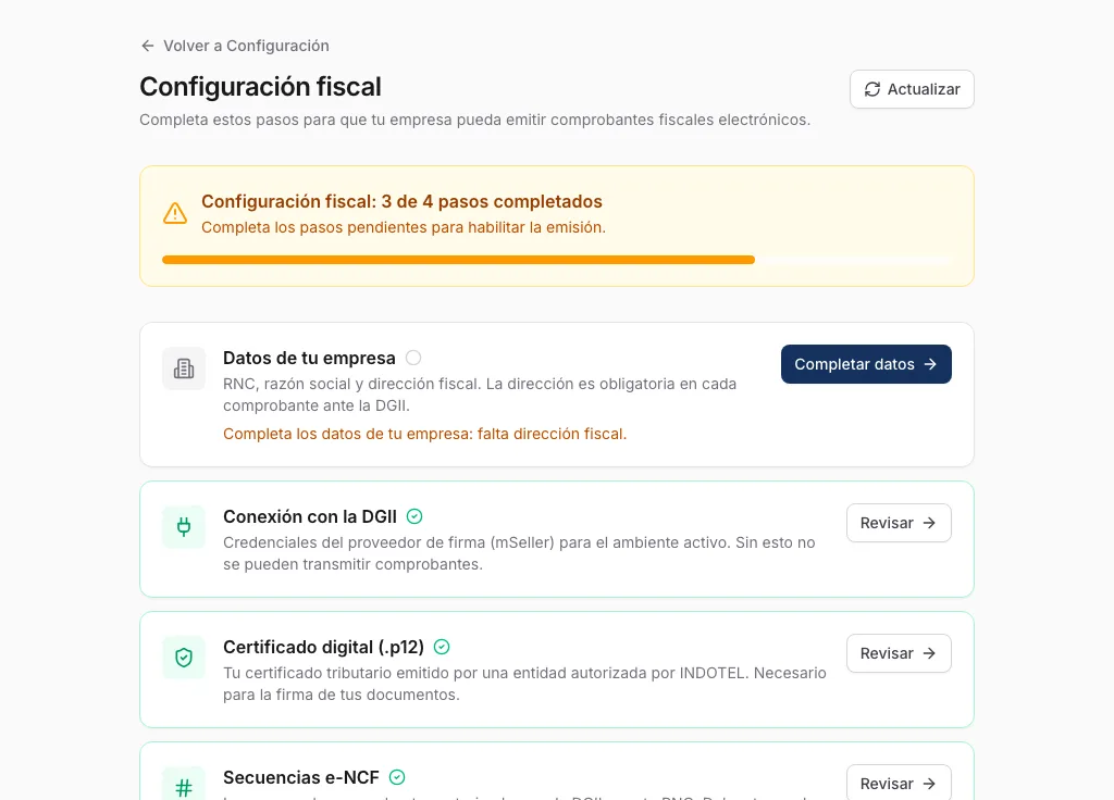 Checklist del asistente fiscal /onboarding/fiscal