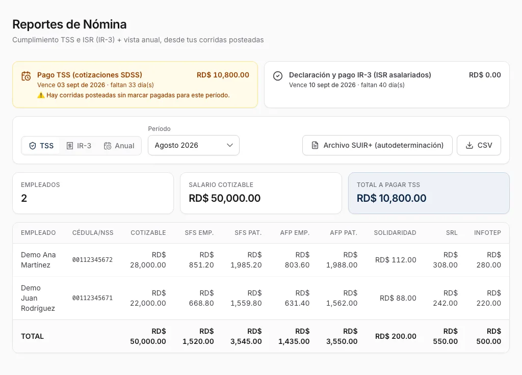 Encabezado de Reportes de Nómina con selector de período